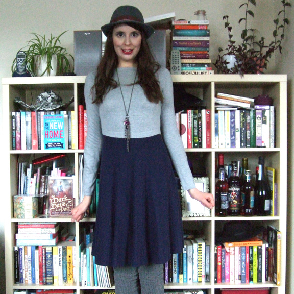 oasis dress, blue dress, grey dress, jumper dress, sweater dress